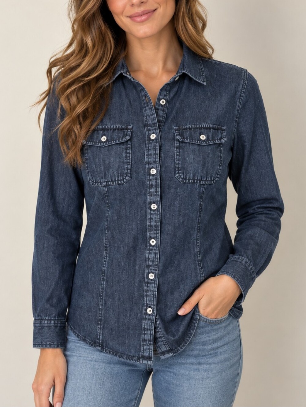 TALBOTS Women’s Dark Wash Denim Button-Front Shirt Size 4